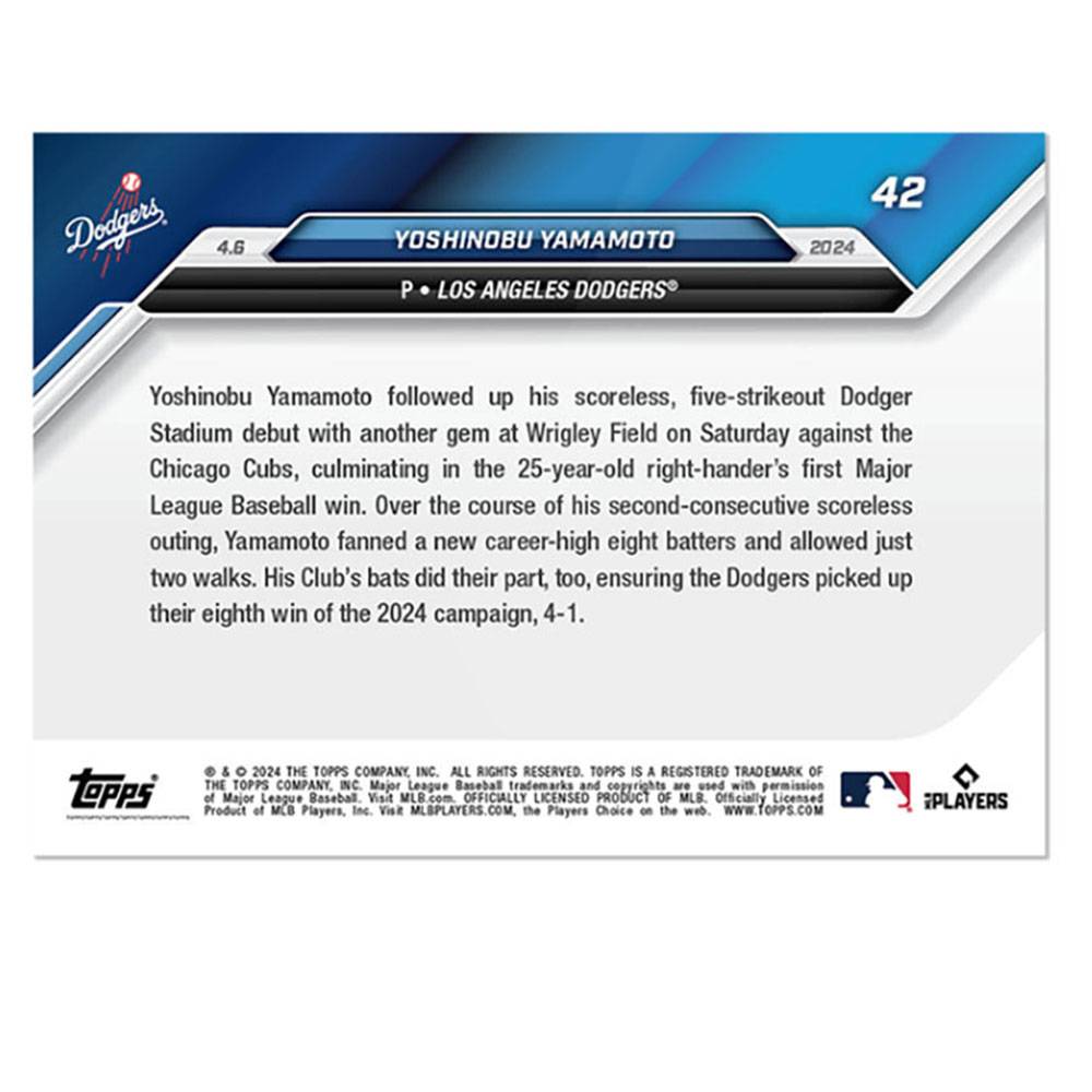 山本由伸 #42 5回無失点でメジャー初勝利を記念したカード- Fires Five