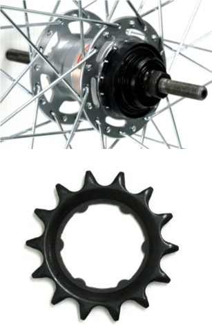 ステンレスリム後輪 内装3段ローラーブレーキ仕様 14Tギア付き 軸長