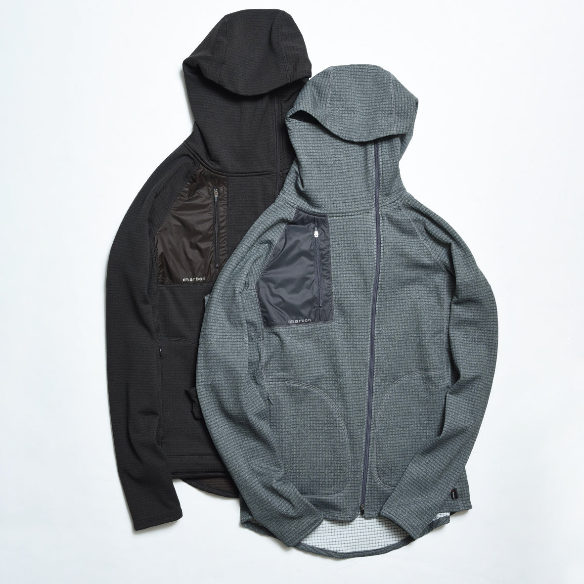 charbon / POLARTEC POWER GRID ZIP UP HOODIE BROWN