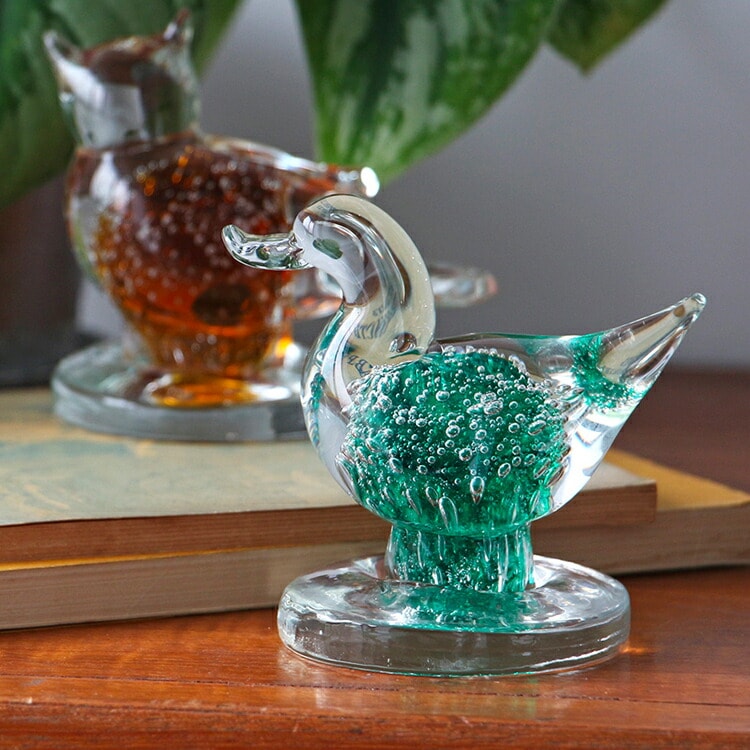 置物 グラスオブジェ ダック 高さ10cm ガラス製 オブジェ ガラスアート