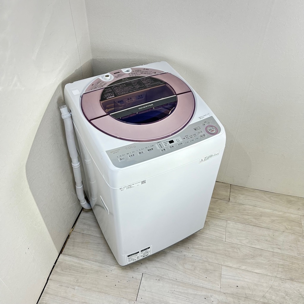 中古 7.0kg 送風乾燥 全自動洗濯機 シャープ ES-GV7C-P 2018年製造