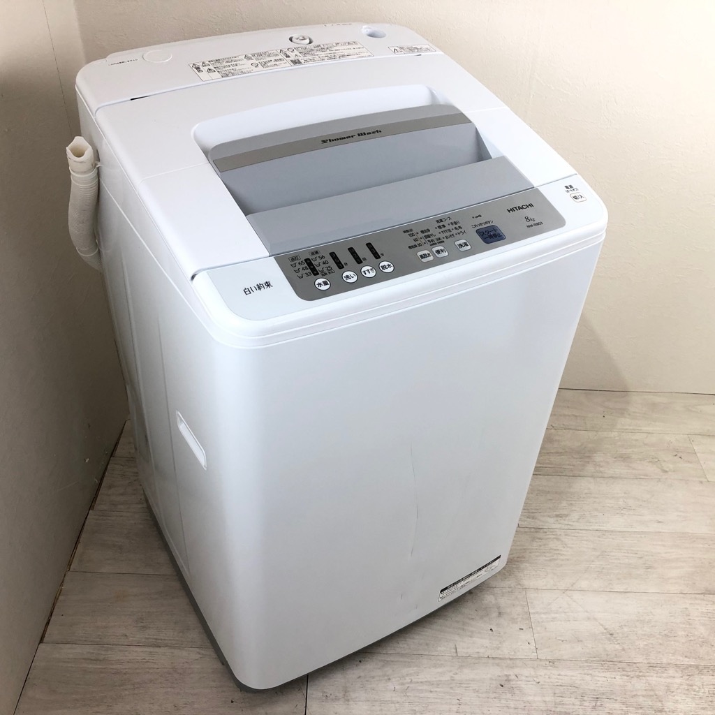 中古 8.0kg 全自動洗濯機 簡易乾燥機能 日立 NW-R803-W 2018年製 白い