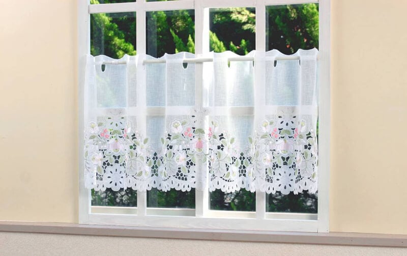 Danube カロチャ調刺繍 カフェカーテン 約120×45cm｜インテリアレース