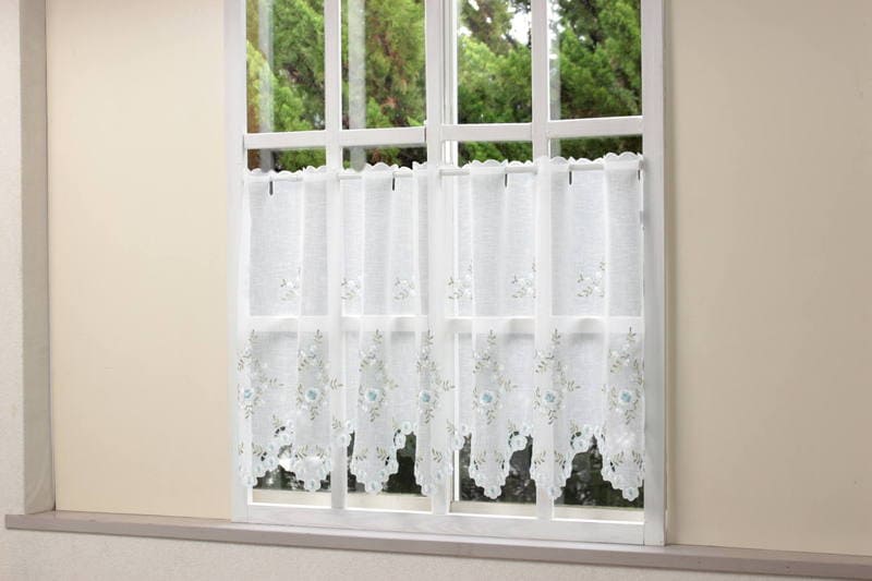 フラワー刺繍 カフェカーテン 約130×60cm｜インテリアレース・テーブル