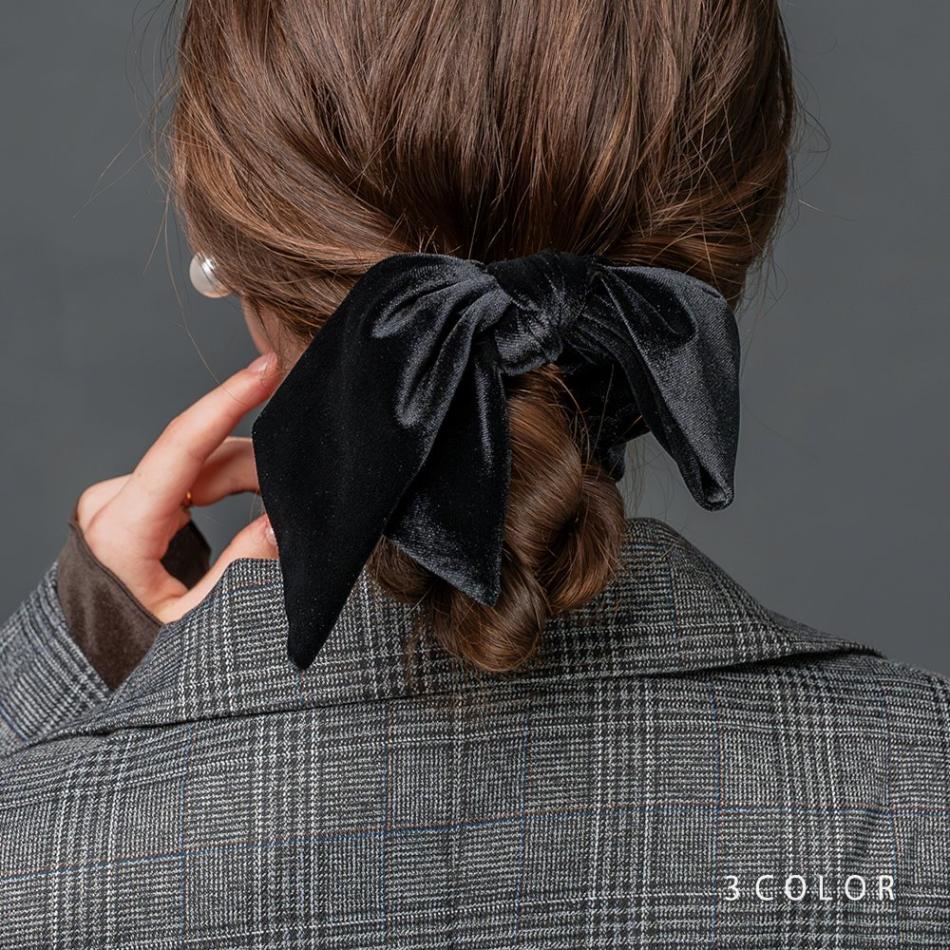 ゆうパケット】 シュシュ リボン ベロア ビッグリボン 大きめ