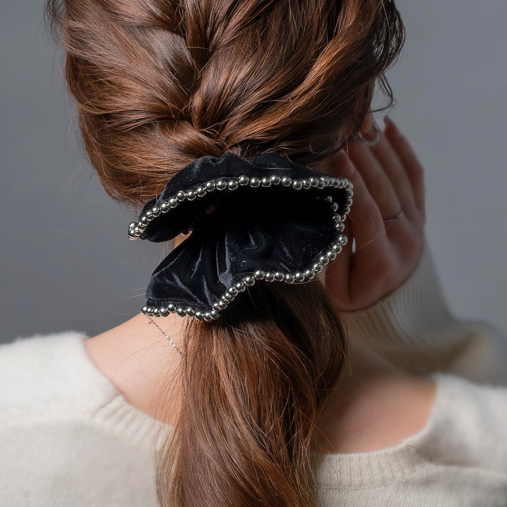 ゆうパケット】 シュシュ ヘアゴム ベロア ベルベット メタルボール