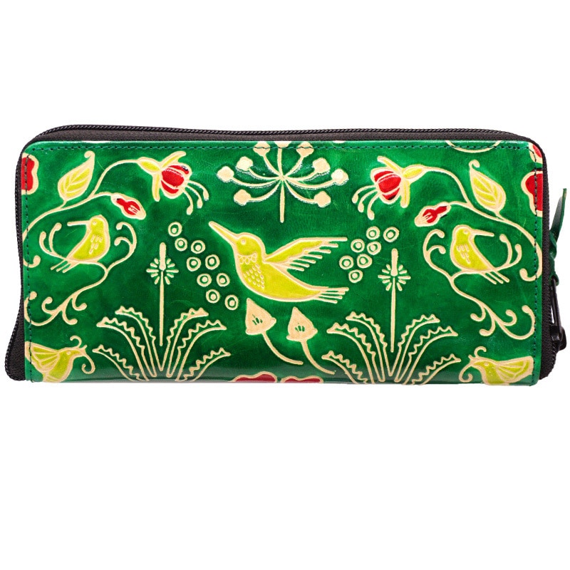 リニューアル】山羊革 長財布 ハチドリ柄（緑） | 第3世界ショップ 卸
