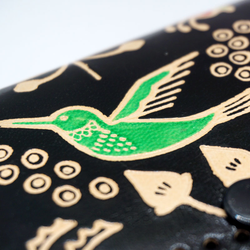 山羊革 財布パース ハチドリ柄（黒） | 第3世界ショップ 卸販売用