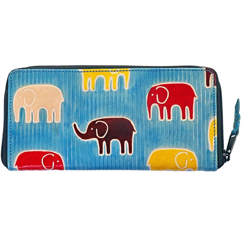 山羊革 長財布 ゾウしましま柄（ブルー） | 第3世界ショップ 卸販売用