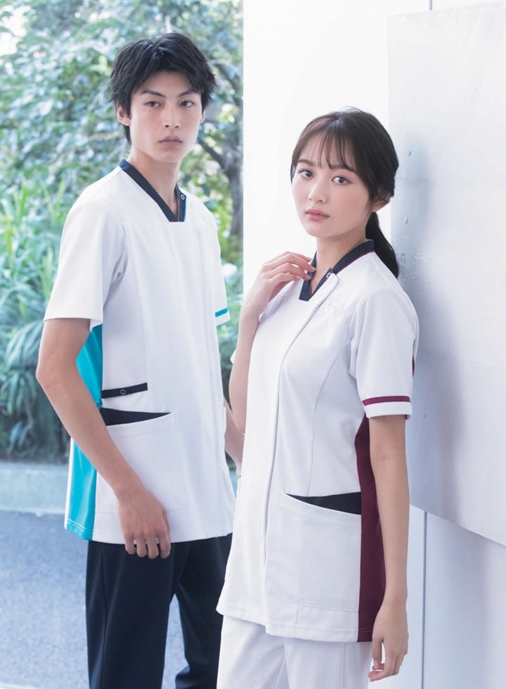 スクラブジャケット カゼン 白衣 医療用 KAZEN 998 半袖 男女兼用