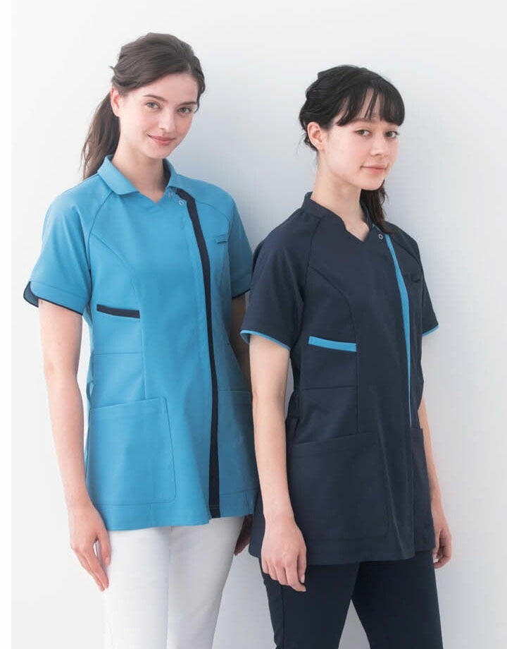 スクラブジャケット 白衣 医療用 カゼン KAZEN KZN702 レディース 半袖