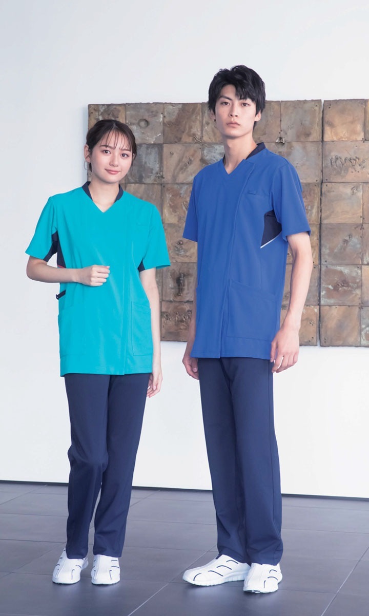 スクラブジャケット カゼン 白衣 医療用 KAZEN 988 半袖 男女兼用