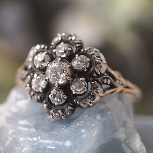 18金 シルバー スウェーデン ダイヤモンド クラスターリング （北欧