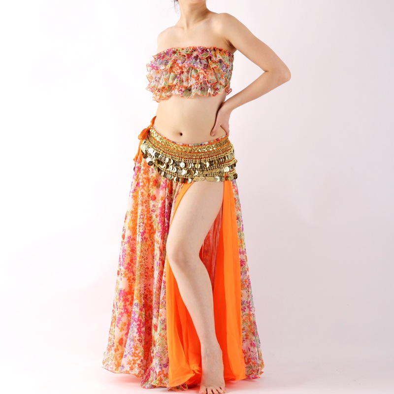 人気のオレンジやわらかシフォン使用ベリーダンス衣装YB-009 | 即日