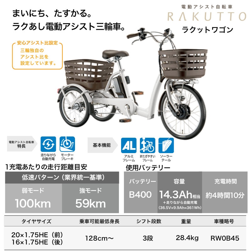 ラクットワゴン RW0B45 電動自転車 前20インチ 後ろ16インチ