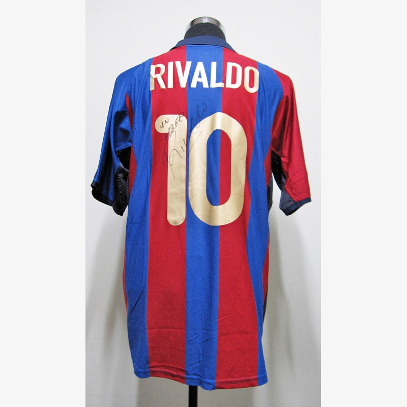 リバウド直筆サイン入り選手支給バルセロナ01/02ホームユニフォーム