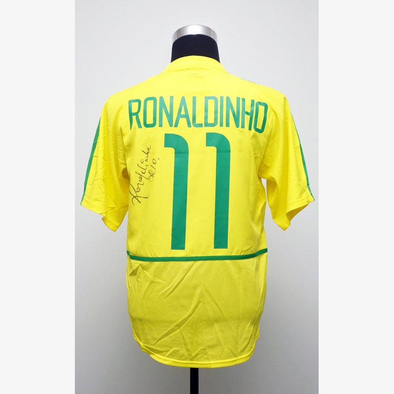 ロナウジーニョ直筆サイン入りブラジル代表02/04ホームユニフォーム
