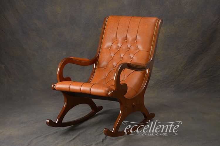 イタリア製 ロッキングチェア ウォールナット／革 ブラウン Rocking