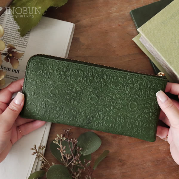 HIRAMEKI モリス L字ファスナー 長財布 牛革 日本製 ローズリーフ