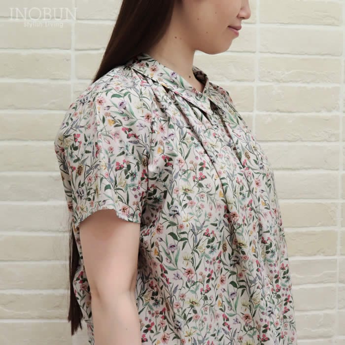 再入荷予定なし】J.Sloane リバティ 衿ぐりギャザーふんわりブラウス