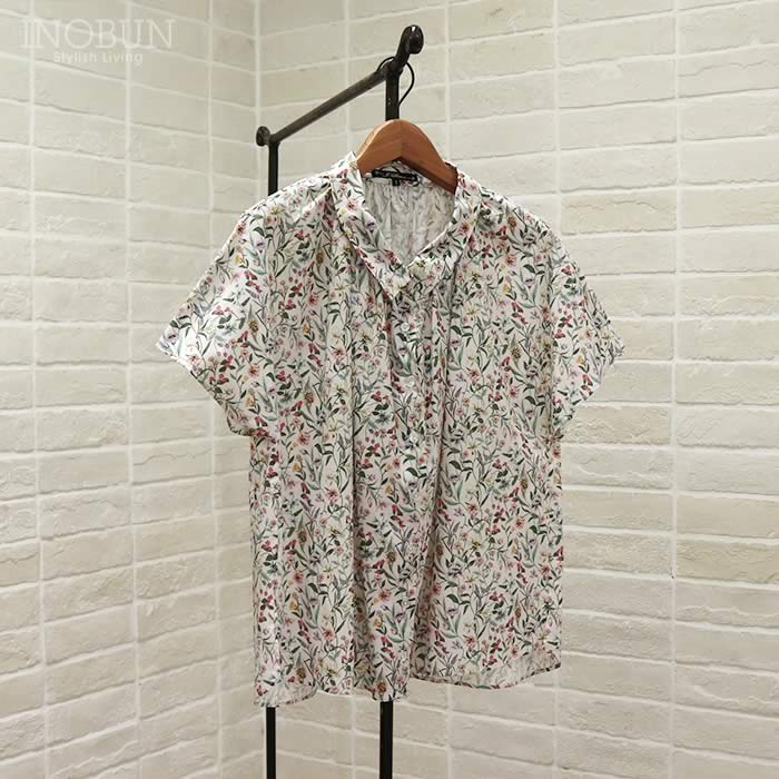 再入荷予定なし】J.Sloane リバティ 衿ぐりギャザーふんわりブラウス