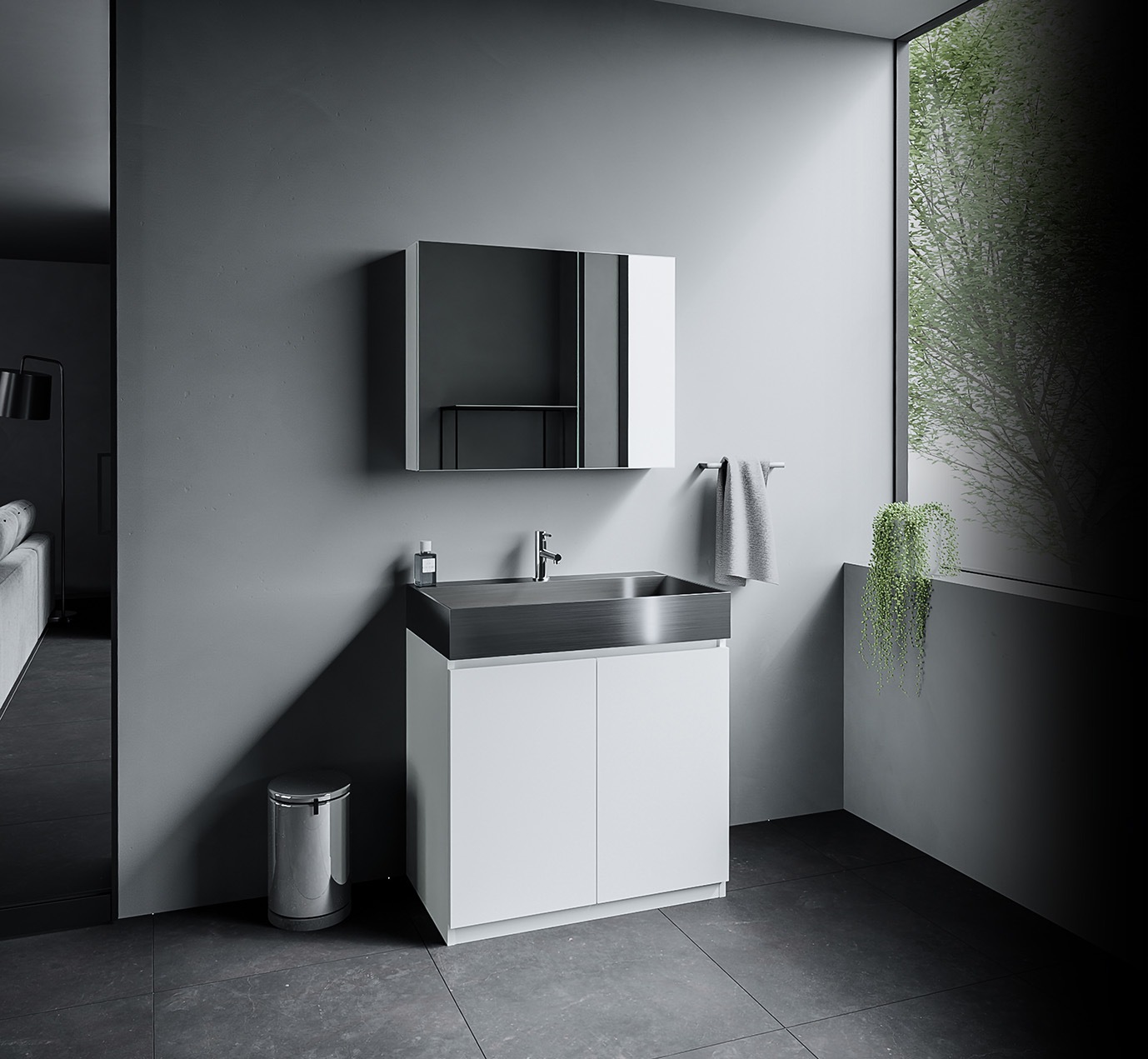 洗面台スタンディングタイプW750×D450×H800（ステンレスボウル+木製