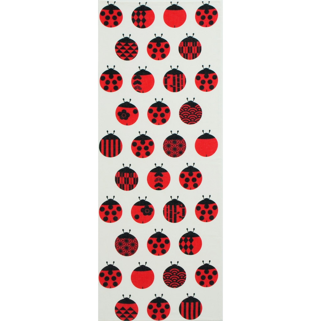 ガーゼ90㎝ 「てんとう虫和紋」（オフ/レッド） | ガーゼ手ぬぐい,長さ