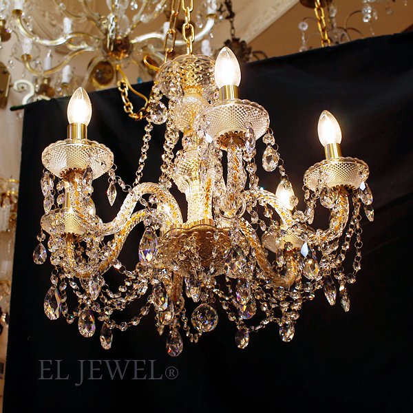 LA LUCE】クリスタルシャンデリア 6灯 ゴールドorクローム(W550×H500mm