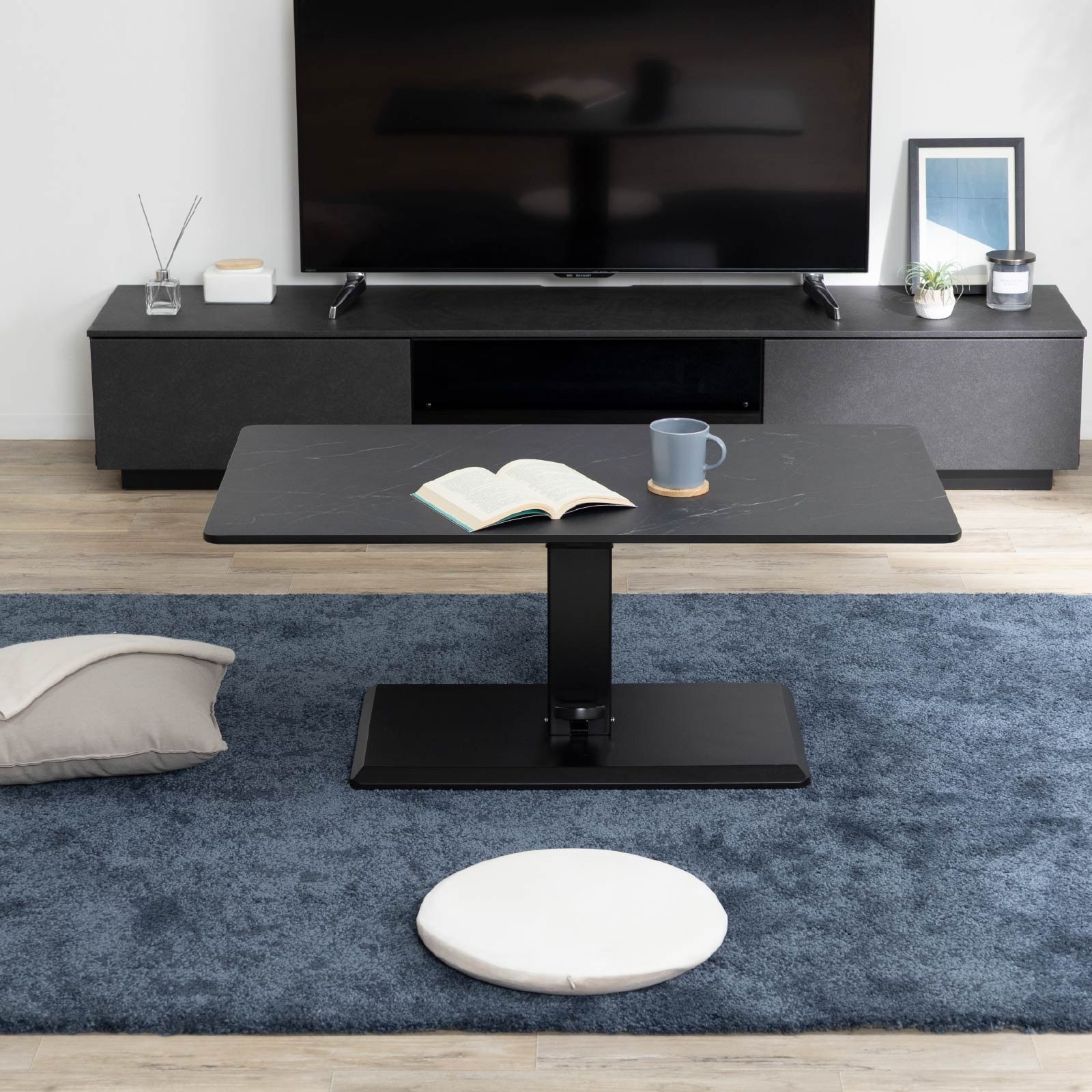 昇降テーブル リビングテーブル 昇降式 ホワイト ブラック 大理石調 RD