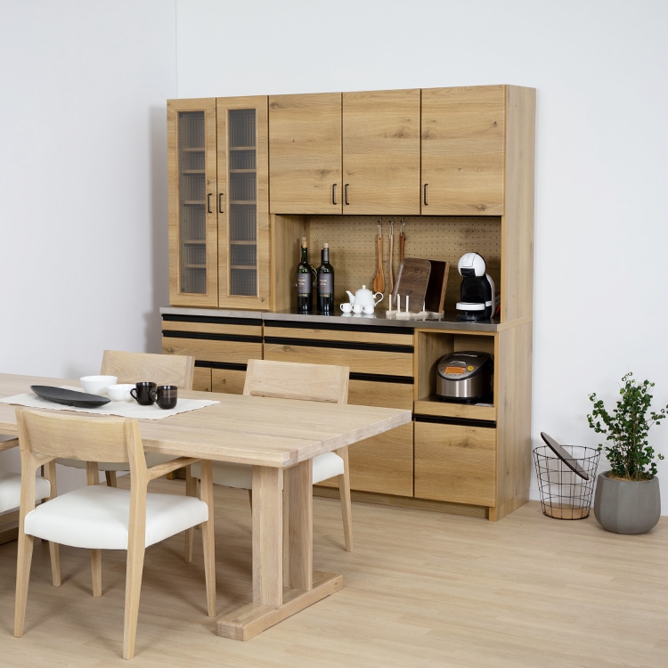 食器棚 キッチンボード 北欧風 スライドカウンター付き LV 60 DB｜家具