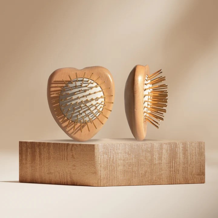 【未使用品】プレミアム FOX カッサ ウッド ミニハート ヘアブラシ Snow Fox Skincare / プレミアム FOX カッサ ウッド ミニハート