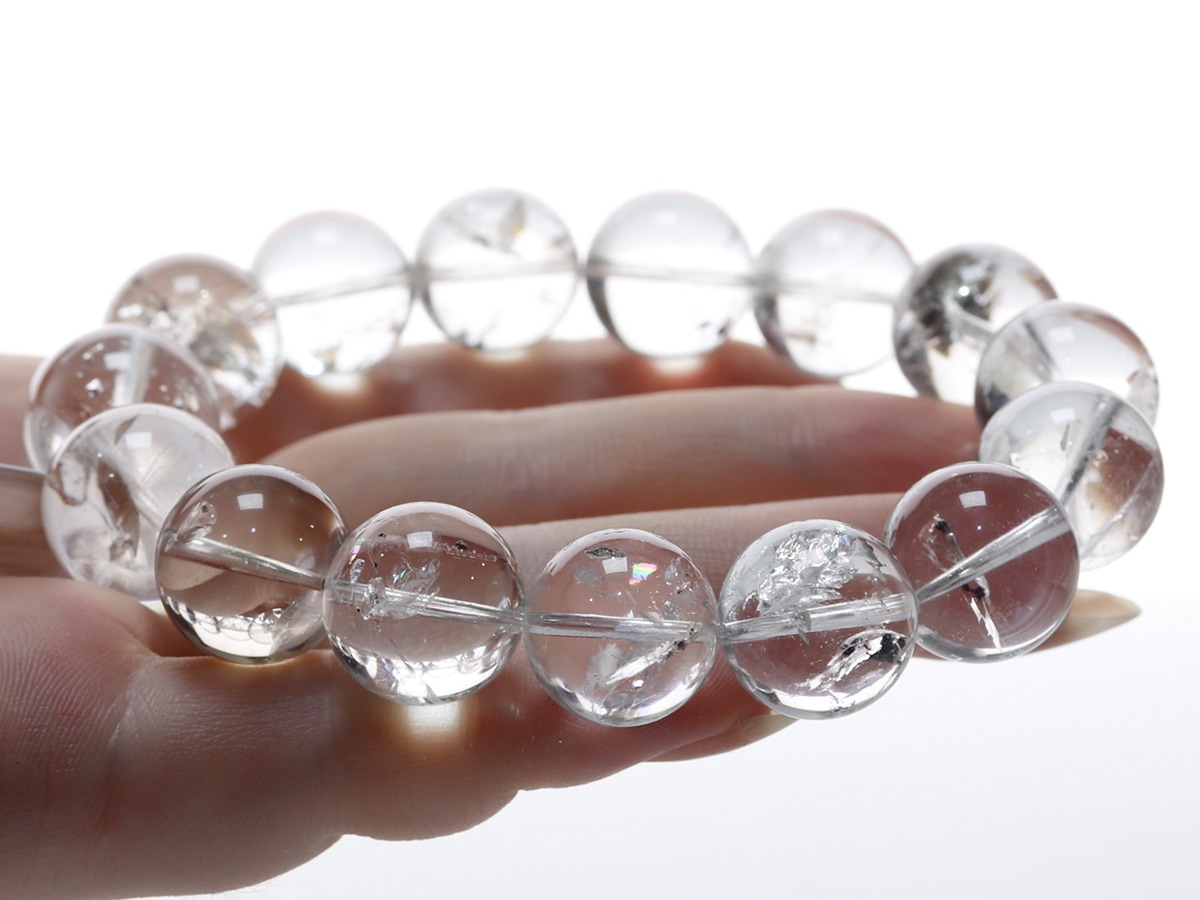 水入り水晶 ブレスレット 14mm玉 No.s-2105 （リーワン市場秘蔵