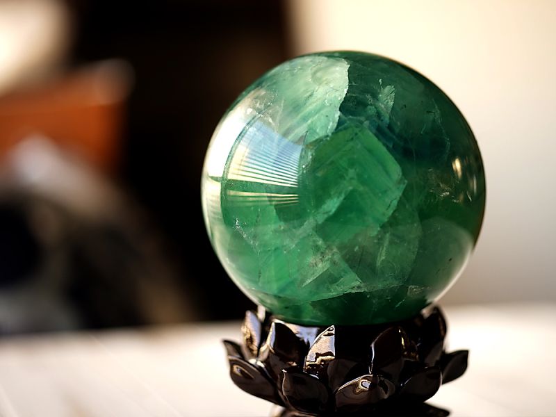グリーンフローライト 丸玉・スフィア 85mm玉 No.1 （鑑別書付）｜最