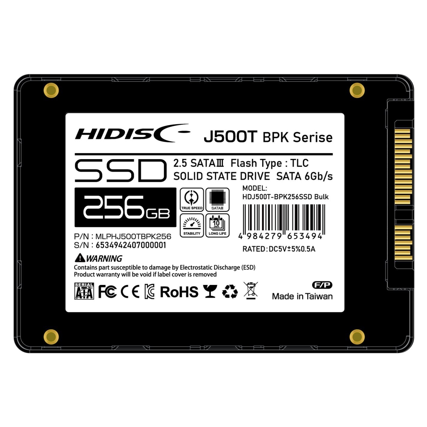 HIDISC 2.5inch SATA SSD TLC 256GB HDJ500T-BPK256SSD Bulk Phison