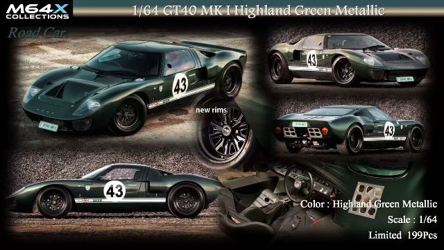新品 M64X 1/64 フォード GT40 MK1 Highland Green Metallic #43