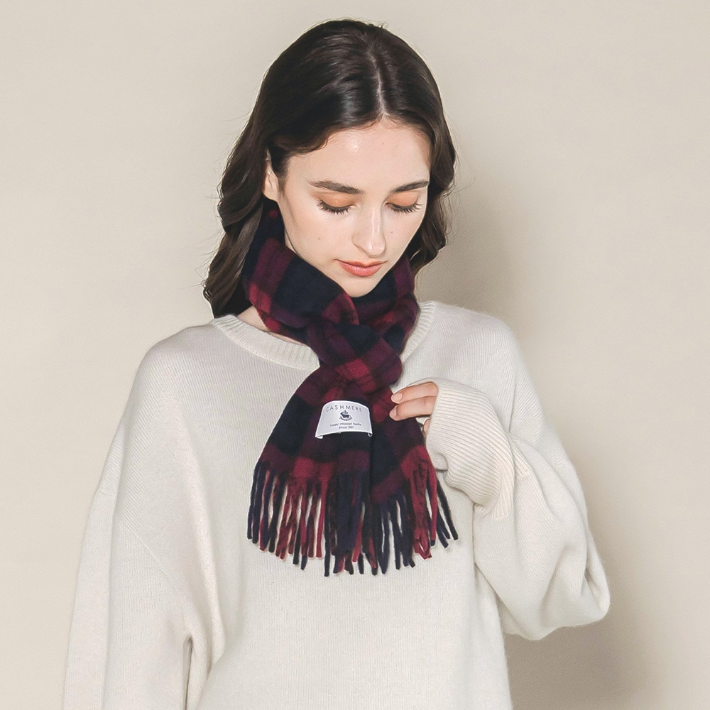 カシミヤ100％ チェックミニマフラー | Muffler | FUKAKINET