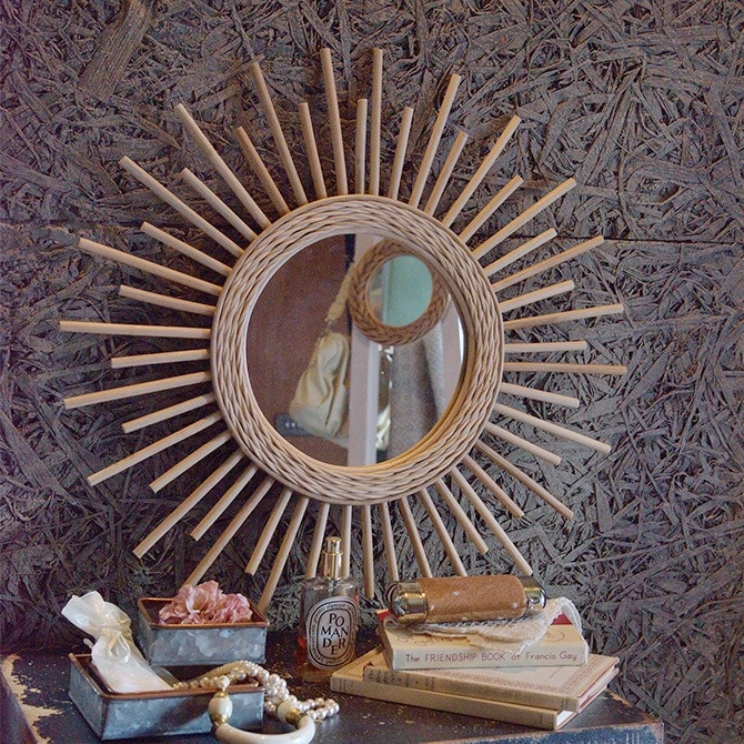 壁掛けミラー おしゃれ ラタンミラー ミラー 太陽 アンティーク