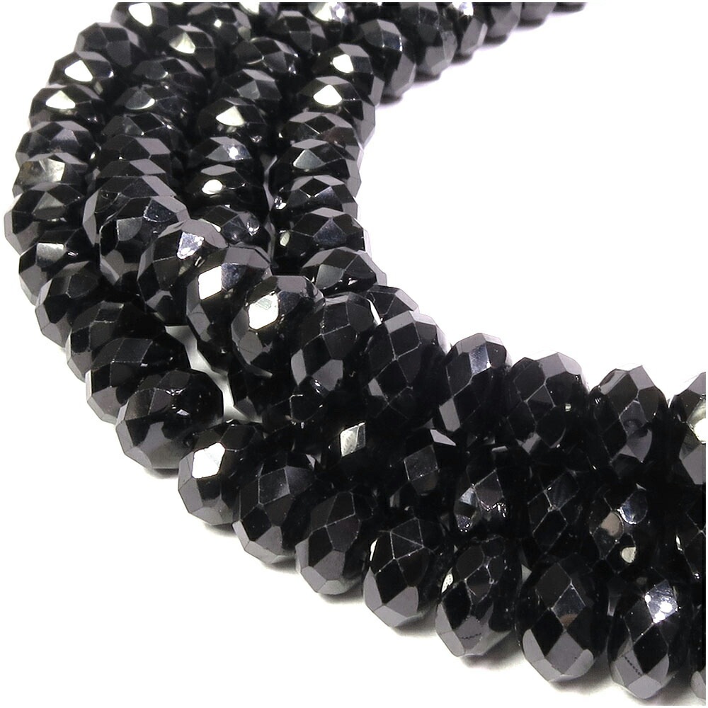 ブラックスピネル 6×4mm 天然石 ビーズ ボタンカット 8玉セット 粒売り