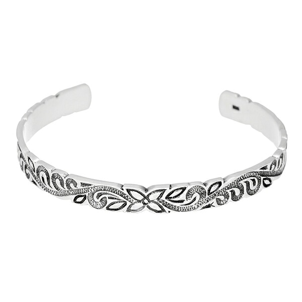 ハワイアン フラワー シルバー バングル 花 スクロール 波 シルバー925