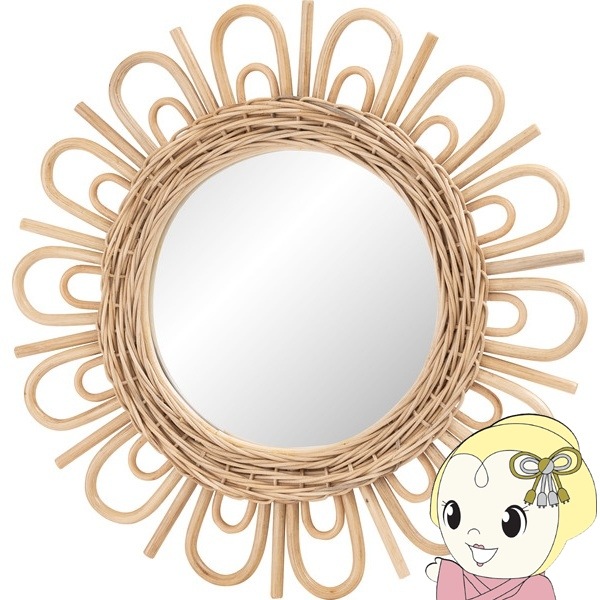 ラタンミラー ミラー 鏡 姿見 壁掛け ウォールミラー 丸型 円型 ラタン