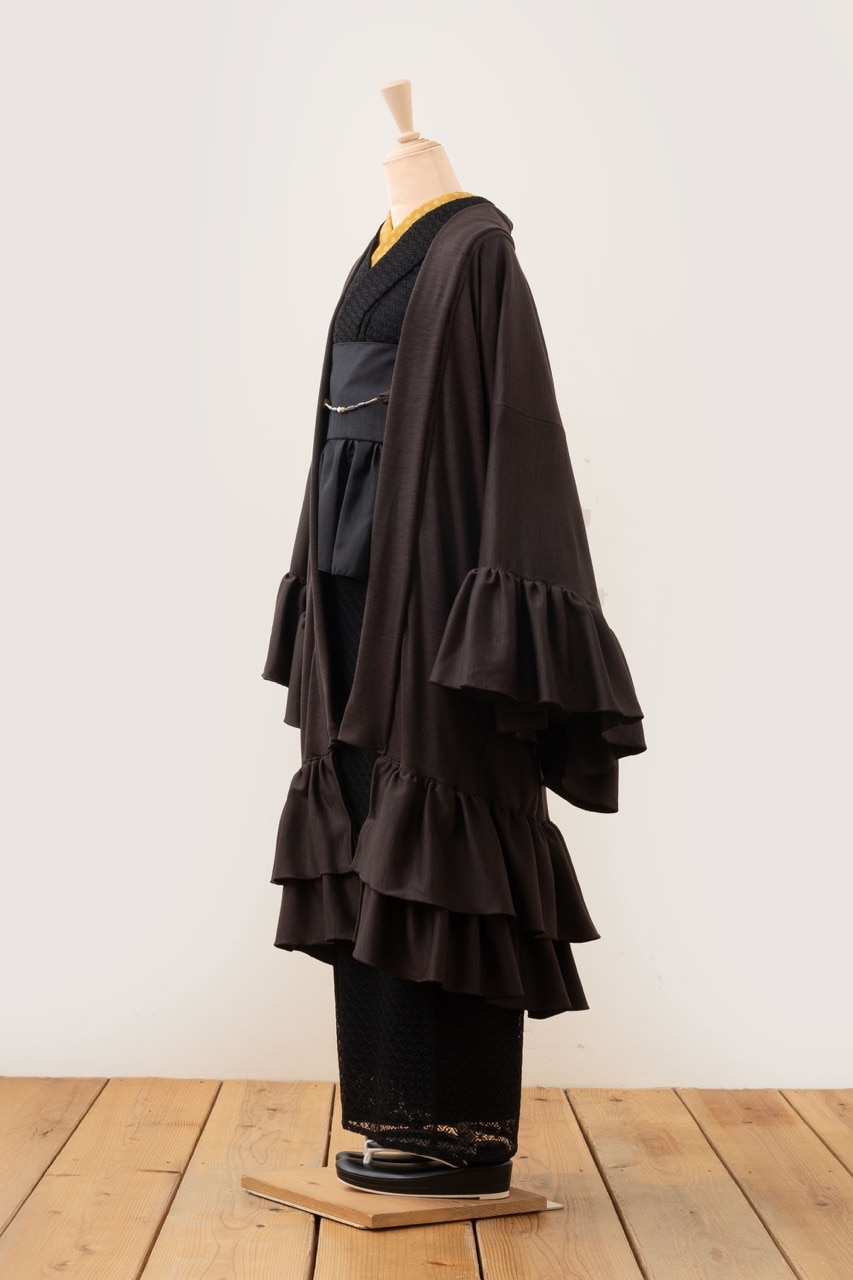 ニットフリル羽織ロング（ダークブラウン）SAK-FHANL 241124 | さく