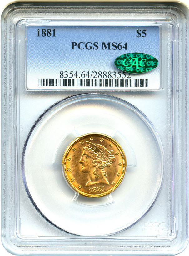 アンティークコイン アメリカ 5ドル金貨リバティヘッド 1881 ＄5 PCGS