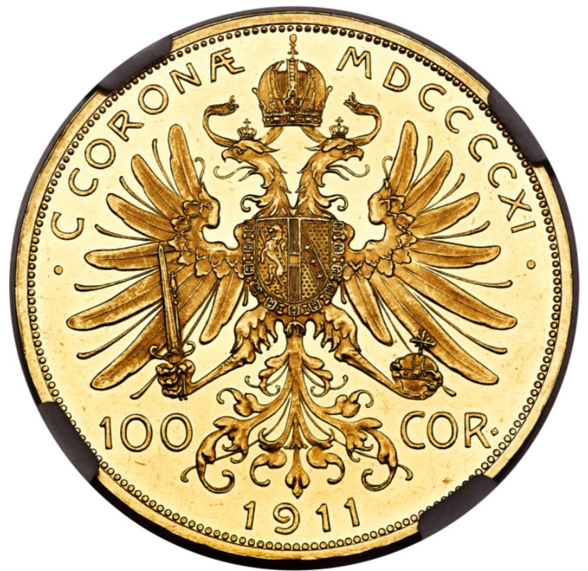オーストリア 1911年 フランツ・ヨーゼフ1世 100コロナ金貨 NGC PF60