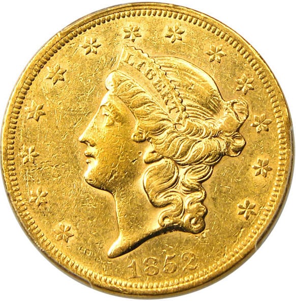 アンティークコイン アメリカ 20ドル金貨リバティヘッド 1852 ＄20