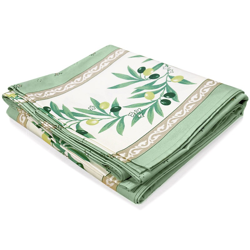 フランス製 コットン撥水テーブルクロス☆オリーブ柄/グリーン