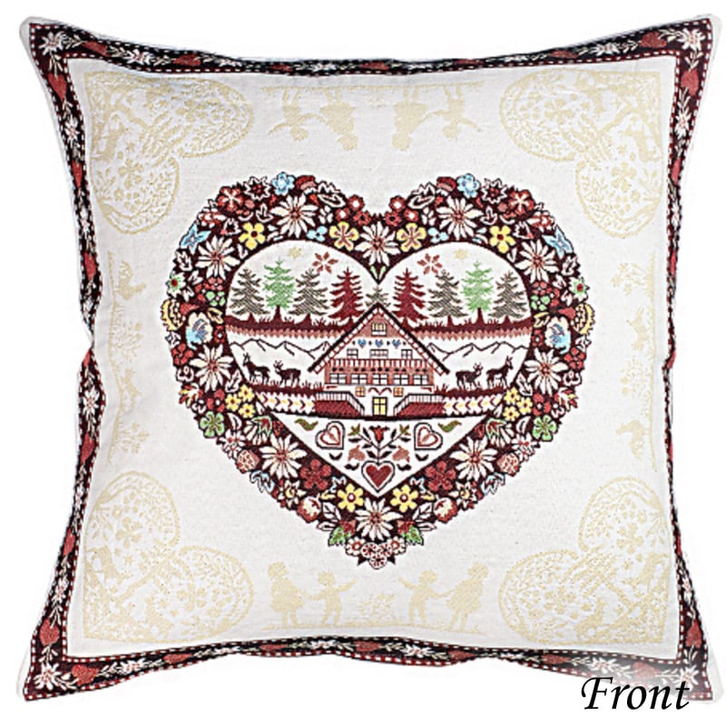 フランス製ジャカード織クッションカバー45cm角 両面柄ちがい◇FCC-PLG