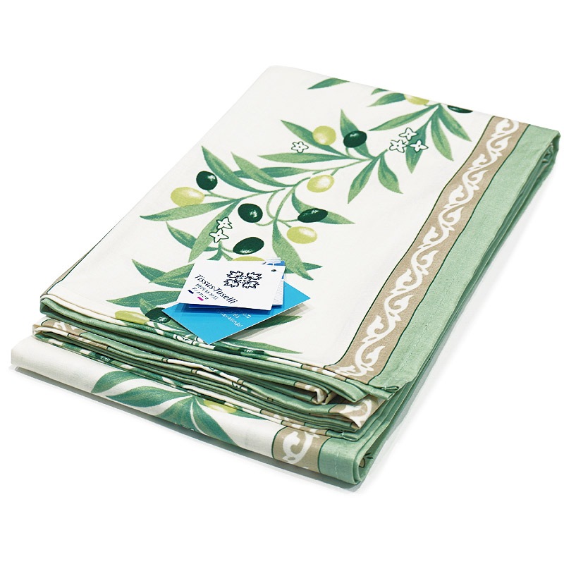 フランス製 コットン撥水テーブルクロス☆オリーブ柄/グリーン