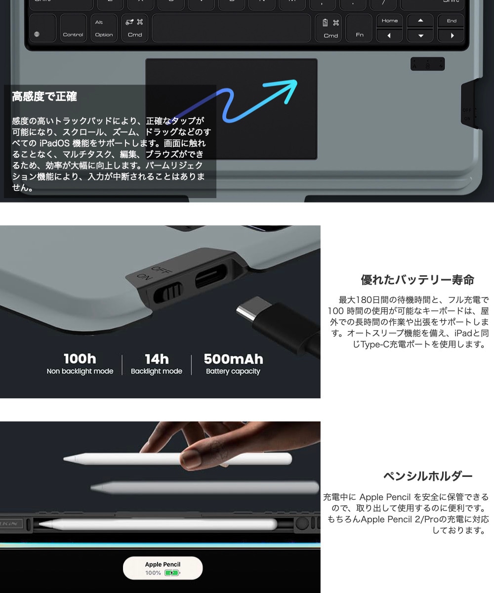 NILLKIN iPad 2025 キーボードケース iPad Pro 13インチ Pro 11インチ