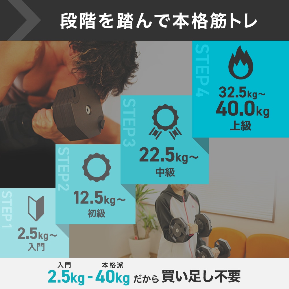 可変式ダンベル 40kg×2個 HG-AJDB03-2 | トレーニング,ダンベル