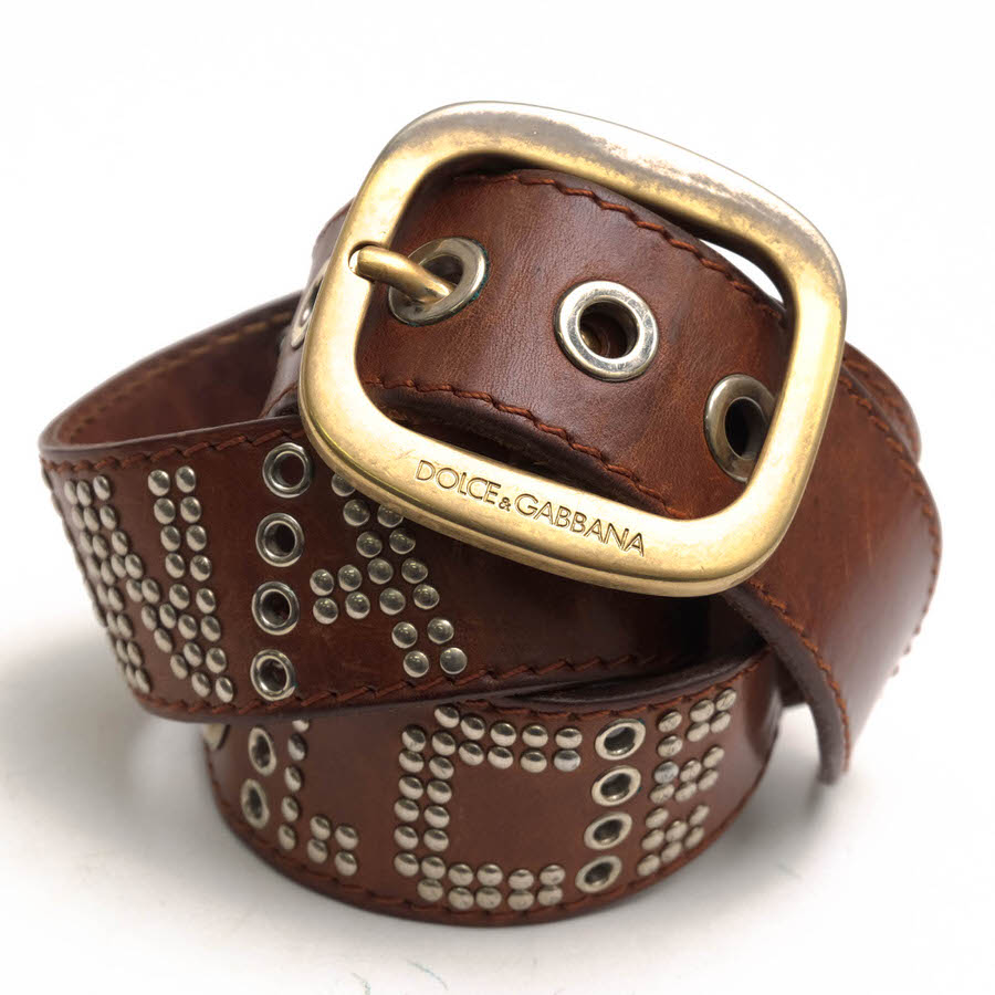 DOLCE＆GABBANA / ドルガバ 牛革 スタッズ ダークブラウン 焦げ茶